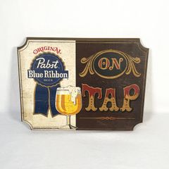 70s Pabst Blue Ribbon Wooden Advertising Sign　70年代　パブストブルーリボン　看板　木製　ヴィンテージ　アンティーク　アメトイ