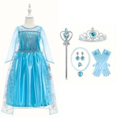 エルサ　プリンセス豪華7点セット　スパンコール付きシャールドレス　ワンピース　ハロウィン　コスプレ　誕生日