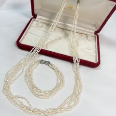 中古 淡水パール5連ロングネックレス 長さ約85cm ゴールド金具 