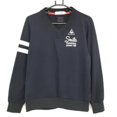 ★SALE価格★【美品】ルコックゴルフ Vネックトレーナー ダークネイビー 白 袖2ライン レディース L ゴルフウェア le coq sportif