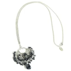 【美品】インゲボルグ★ヴィンテージ風　シルバーチェーンとブラックビジューの組み合わせが素敵なネックレス　シルバー×ブラック＊ｋ3838