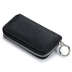 YuHaru キーケース レディース 本革 カードキーケース スマートキーケース 車キーケース 6連 2つ内側ポケット カード入れ カラビナ付き 大容量 プレゼント ブラック