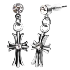 【正規販売】 Renervate クロスピアス 両耳 メンズ レディース 人気 ブランド 男女兼用 ゴールド イヤリング CZダイヤ 十字架 アクセサリー シルバー （K18ゴールド仕上げ） ベビーファット 金属アレルギー プレゼン [シルバー(一粒ダイヤ)]