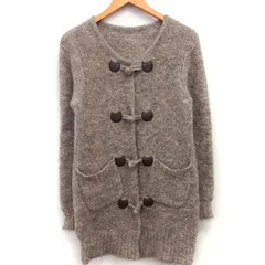 フランシュリッペ franche lippee モールニット コート ノーカラー ミディ 猫型パッチ チャイナボタン 丸首 ウール混 M グレージュ /HT34のサムネイル