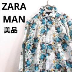 【美品】ZARA MAN　ザラマン　長袖シャツ　花柄　ブルー　アロハシャツ　総柄