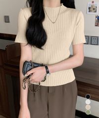  ニットトップス レディース 韓国風 無地 きれいめニット半袖 ニットセーター薄手 女性ニットソー無地