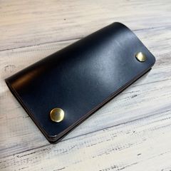 【トラッカーウォレット ロング 2層】 ブラック 茶芯 ハンドメイド ゴールド