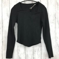 【 me+em select 】ミームセレクト カットアウトビットデザインリブニット BLACK フリーサイズ