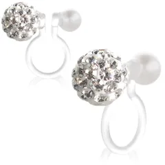 [R-days代官山] 金属アレルギー対応 6mmパヴェボール 樹脂 ノンホールピアス レディース ピアス風 イヤリング 痛くない シンプル おしゃれ 日本製