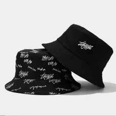 【送料無料】リバーシブルバケットハット　ブラック/ホワイト　ユニセックス　カジュアル　総柄　無地