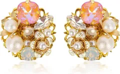 I190 スワロフスキー スタッドピアス 樹脂イヤリング ピンク