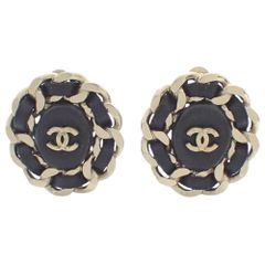 CHANEL(シャネル) ココマーク チェーン イヤリング アクセサリー ジュエリー メタル レザー ブラック黒 ゴールド金 B16B刻印 レディース 40802076180【中古】【アラモード】