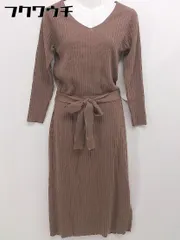 ◇ ◎ Andemiu アンデミュウ Vネック リブニット タイト 長袖 膝下丈 ワンピース サイズ F ブラウン系 レディース  【1109070006314】