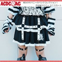 MAD PUNKS ドクロ柄×ストライプ 編み上げデザイン ミニスカート y2k