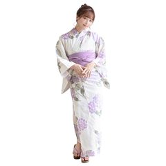[KYOETSU] [キョウエツ] 浴衣セット 変わり織 生成り 2点セット(浴衣、兵児帯) レディース F (6.紫陽花の雨うつろい, フリーサイズ)のサムネイル