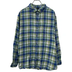 Eddie Bauer 長袖 チェックシャツ XL グリーン マルチカラー エディーバウアー ボタン 胸ポケット コットン100% カジュアル 春物 a710-6369