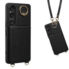 SOG13 手帳型ケース 用 ショルダー 2024 ストラップ VI 背面ケース SO-51E VI 用 Xperia1 PUレザー 肩掛け カードケース カード収納 背面 斜め掛け スタンド 手帳型 マグネット ケース エクスペリア 1 1 VI Xperi