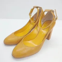 ◇ ADAM ET ROPE 無地 アーモンドトゥ ストラップ パンプス サイズ22 1/2 イエロー レディース E 【1309040029538】