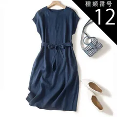 種類12：ブラック/M ワンピース ミドル丈 袖あり 半袖 ラウンドネック Aライン ウエストリボン かわいい 大人可愛い きれいめ シンプル カジュアル 大人 上品 おしゃれ お洒落 レトロ ラフ とろみ感 抜け感 ストライプ 春 夏 10代 20代 30代