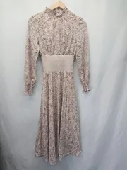 ◇ Θ tocco closet 花柄 ウエストリブ切替 膝下丈 プリーツワンピース サイズM グレイッシュピンク マルチ レディース E  【1507160009151】