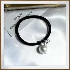 No.1175 ハンドメイドヘアゴム ホワイトのコットンパールヘアゴム　シルバー