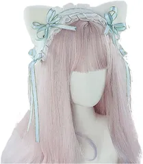TOCOHCM ネコ耳 ヘッドドレス ロリータ かわいい メイド カチューシャ リボン コスプレ 3WAY ブルー 水色( ブルー（水色）)