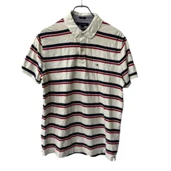 TOMMY HILFIGER 半袖 ボーダー ポロシャツ L ホワイト トミーヒルフィガー ロゴ刺繍 トップス 古着卸 アメリカ仕入 a708-5430