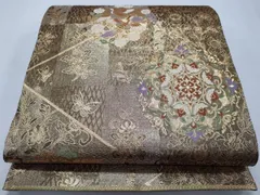袋帯 正絹 正倉院鏡裏献上 引き箔 花唐草 六通 U-5362