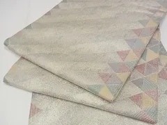 平和屋着物■六通柄袋帯　斜縞　銀通し地　正絹　逸品　A-pf5628