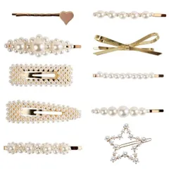 髪飾り まとめ髪 ヘアアクセサリー バレッタ ヘアピン ヘアピン 髪留め 10点セット ヘアクリップ ヘアアレンジ パール 韓国 (アロハモニ) オルチャン ALOHAMONI