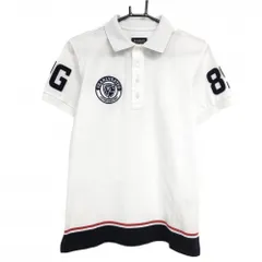 【美品】パーリーゲイツ 半袖ポロシャツ 白×ネイビー 襟裏ボーダー フェルトワッペン  メンズ 4(M) ゴルフウェア PEARLY GATES