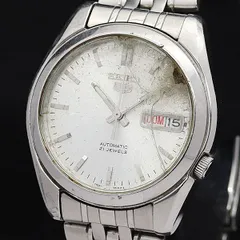 セイコー AT/自動巻 7S26-01V0 セイコー5 デイデイト ラウンド 裏スケ 21石 シルバー文字盤 メンズ腕時計STU