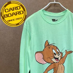 US古着 トム&ジェリー ビッグプリント キャラ両面プリント長袖tシャツ黄緑M