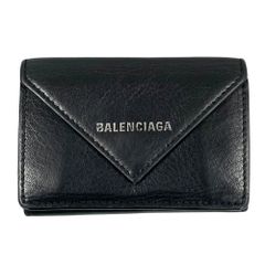 BALENCIAGA バレンシアガ 品番 391446 レザー ペーパー ミニウォレット 三つ折り財布 レザー ブラック 正規品 / 50536