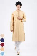 〔各色あり〕比翼仕立て　更紗刺繍入り　クルタ・パジャマ上下セット　インドの男性民族衣装 TIRAKITA(ティラキタ) 