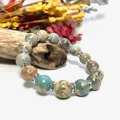 パワーストーン ブレスレット インプレッションストーン 12mm 天然石ブレス / メンズ レディース 男性 女性 幸運 開運 お守り(シルバー) ☆