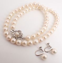 美品 2点セット ネックレス パール7.0-7.5mm/イヤリング パール7.5mm SV/K14WG 2.2g アコヤ真珠 シルバー ホワイトゴールド レディース