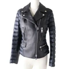 【ドンドン見直し】美品◇MONCLER モンクレール 16-17AW SOUCI ラムレザー×ナイロン 切替デザイン ライダースジャケット 黒 レディース 0のサムネイル