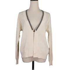 美品 Brunello Cucinelli ブルネロクチネリ モニーレ装飾 カシミヤ100% ニットカーディガン XS ホワイト レディース 古着 中古 USED