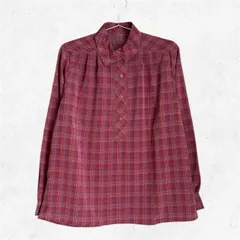 Checked pattern blouse：チェック柄ブラウス 　ハーフボタン　レッド　春服　古着　ヴィンテージ　ユーズド　vintage　used　レディース　ヨーロッパ　アメリカ　ユーロ製