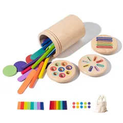 新品　赤ちゃん 誕生日プレゼント 教育玩具 男の子 学習ツール 幼児向け おもちゃ 女の子 木製 色の分類 4歳 (3-in-1 3 2 1 色分類筒（ゴム木）) 知育玩具 色分け筒 モンテッソーリ