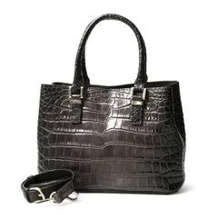 未使用保管品 レザージュエルズ ハンドバッグ JRA公認 クロコ型押し 黒×金具 LEATHER JEWELS レザージュエルズ ハンドバッグ クロコ型押し エンボス