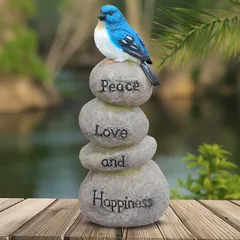 置物 オブジェ ガーデンオーナメント 石の上に止まっている小鳥 トリ とり 室内 屋外 インテリア 玄関 リビング ダイニング 装飾 庭 ガーデニング 装飾 ガーデン 樹脂 可愛い ギフト 庭装飾