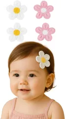 §Ｂｇ３ 赤ちゃん ヘアピン ベビー ヘアクリップ 薄毛用 痛くない テープ式 髪飾り 花モチーフ 4個セット(白とピンク)