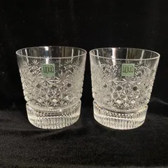 希少 高級シリーズ HOYA crystal glass tumbler collection 菊繋ぎ ロックグラス タンブラー 2客セット  箱なし