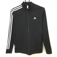 【超美品】アディダス ナイロンジャケット 黒×白 ストレッチ 袖3ライン レディース OT ゴルフウェア adidas