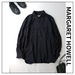 ◯定価33000円 MARGARET HOWELL マーガレットハウエル WASHED COTTON SHIRT プルオーバー シャツ コットン 綿 100％ 日本製 Ⅱ ブラックネイビー系 (77Y＋4316)25A☆