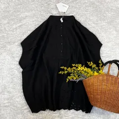 新品 コットンリネン 刺繍ブラウス ボックスシルエット ブラック フリー
