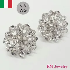 新品 ピアス 18金 ホワイトゴールド フラワー 花 スタッド K18 WG イタリア製 RMジュエリー