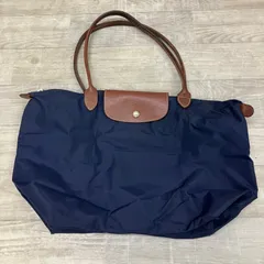 LONGCHAMP ロンシャン トートバッグ ダークネイビー×ブラウン 折りたたみ レザー　【717e11da】